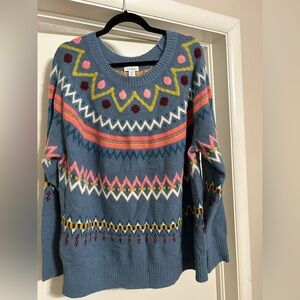 Sundance Blue and Pink Crew Neck Sweater with Fair Isle Pattern